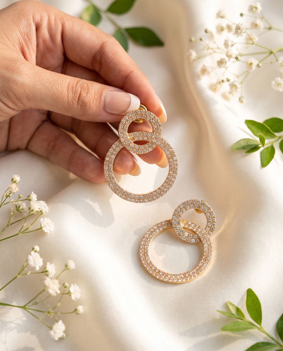 Gold Crystal Double Circle Earrings